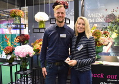 Jack van Wingerden en Inger Dickhoff van Hydreangeaworld.com voor snijhortensiakwekers. Hydreangeaworld.com is het collectief voor alle Royal FloraHoland snijhortensiakwekers.